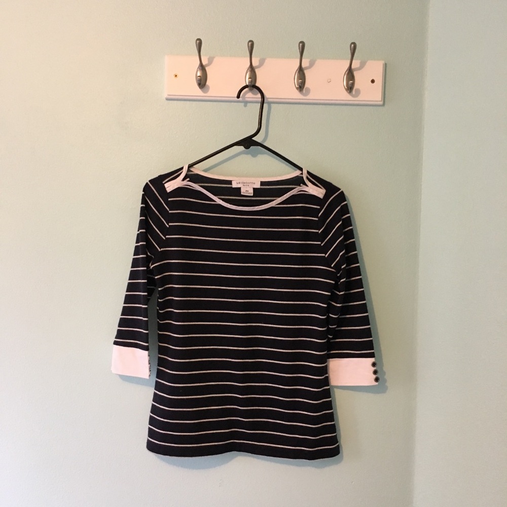 Liz Claiborne navy blue with white stripes top